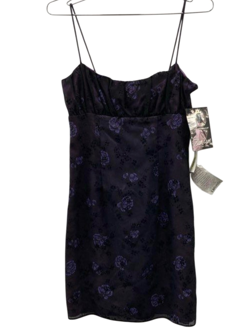 Vintage Y2K Zum Zum Niki Livas Mini Dress Black Purple Floral NWT Sz 5-6